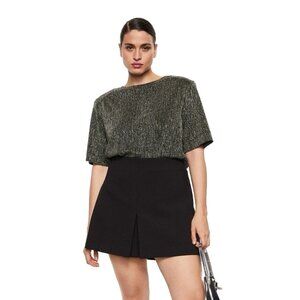 MANGO Black Lurex Knitted Short Sleeve T-shirt Sz L NWT